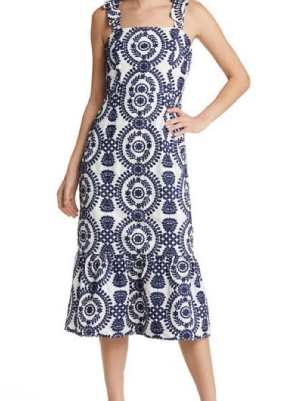 NWOT Adelyn Rae Navy and White Embroidered  Midi Dress size Large